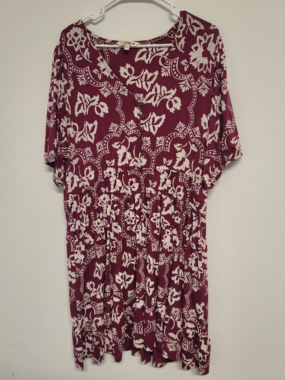 FatFace Red/White Wallpaper Jersey Dress Size 14